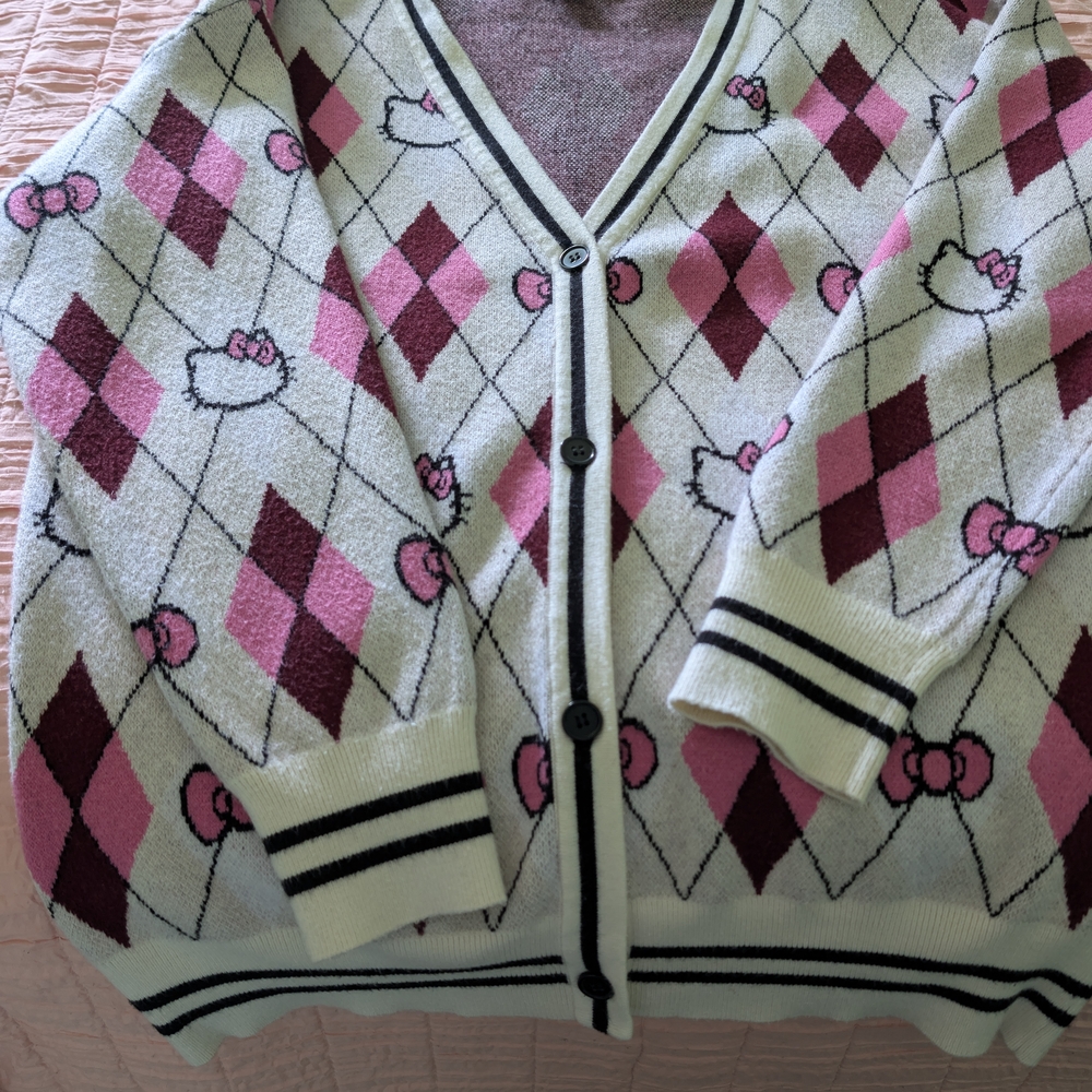 Argyle Patterned Pink and White Sweater